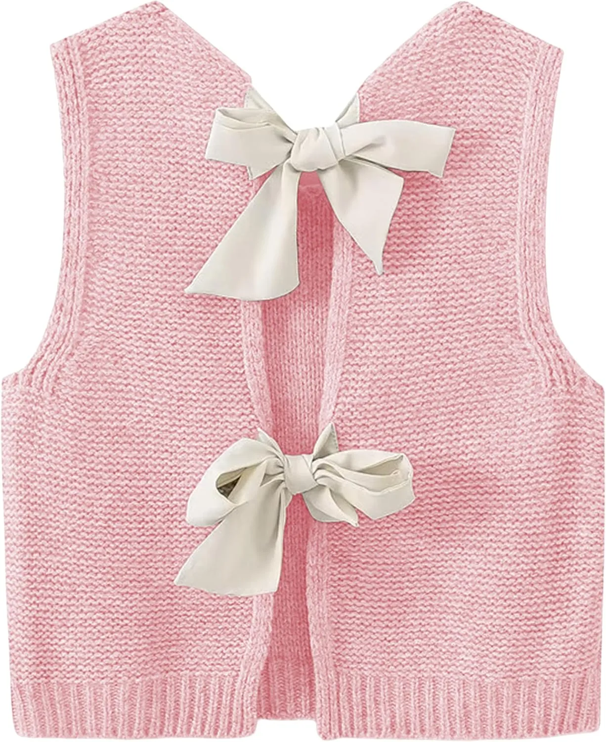 Lianlive Sweater Vest Top for Women Casual Crop Knit Cardigan Vest Bow Tie Back Knitted Tank Tops