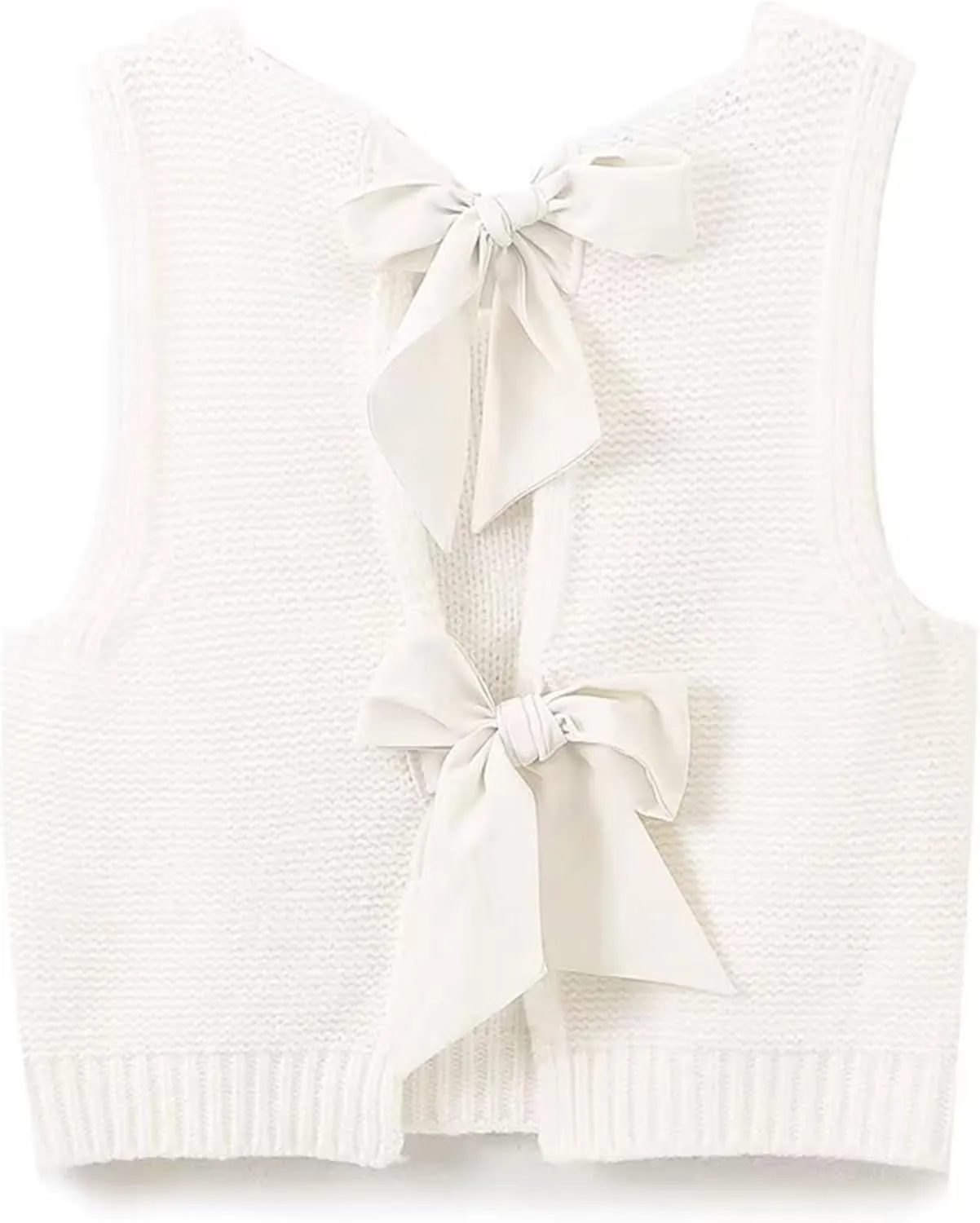 Lianlive Sweater Vest Top for Women Casual Crop Knit Cardigan Vest Bow Tie Back Knitted Tank Tops