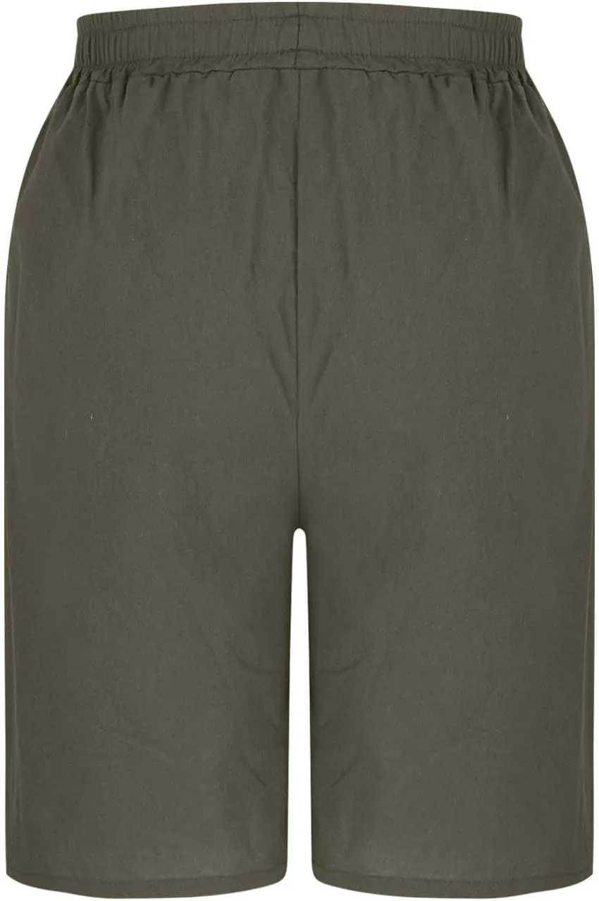 Linen Shorts for Women High Waist Elastic Bermuda Pants Summer Casual Wide Leg Beach Loose Trousers with Pocket