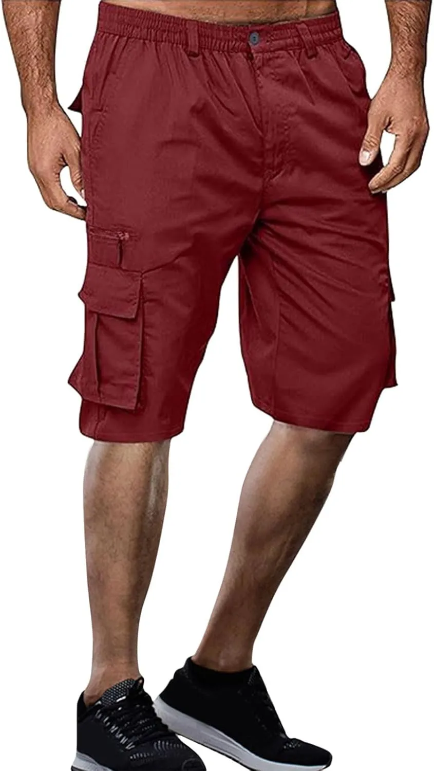 Linen Shorts Men for Casual Workwear Elastic Waist Men's Cargo Mens Cotton Everyday Wear Big and Tall Regular Fit