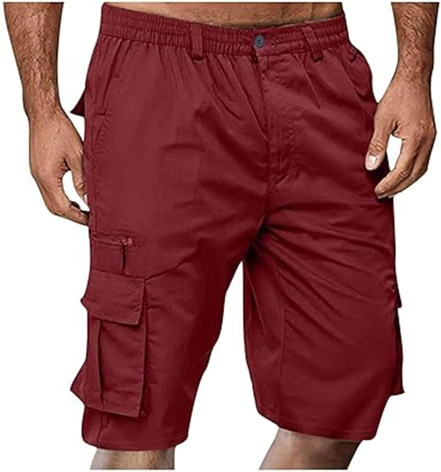 Linen Shorts Men for Casual Workwear Elastic Waist Men's Cargo Mens Cotton Everyday Wear Big and Tall Regular Fit