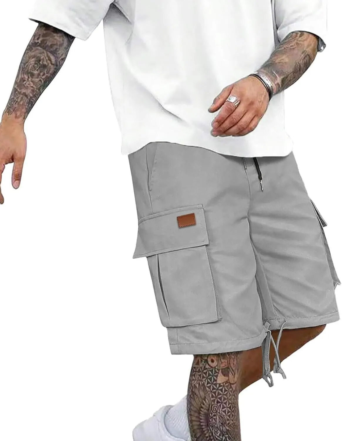 Mens Cargo Shorts 2025 Elastic Drawstring Waist Twill Summer Shorts Classic-fit Hiking Cargo Pants with 4 Pockets