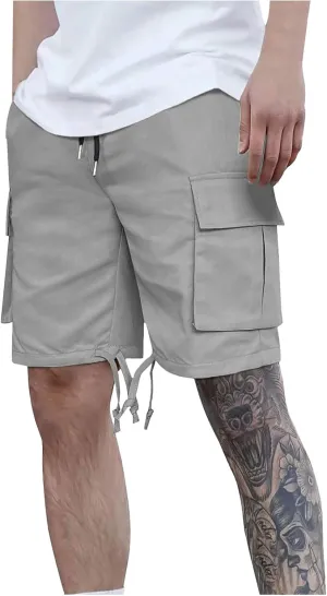 Mens Cargo Shorts 2025 Elastic Drawstring Waist Twill Summer Shorts Classic-fit Hiking Cargo Pants with 4 Pockets