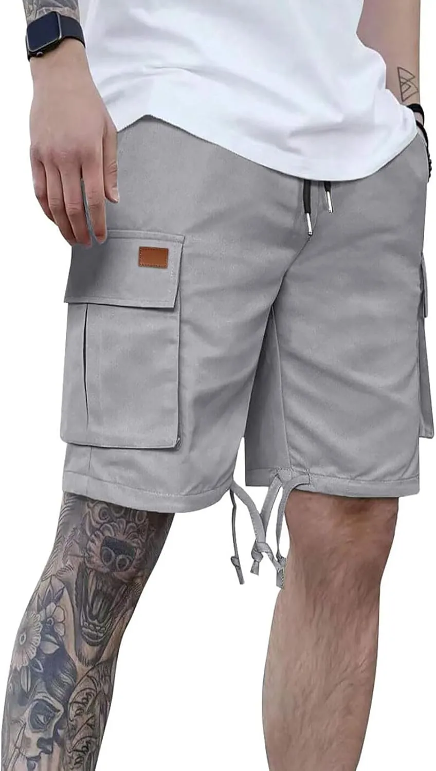 Mens Cargo Shorts 2025 Elastic Drawstring Waist Twill Summer Shorts Classic-fit Hiking Cargo Pants with 4 Pockets