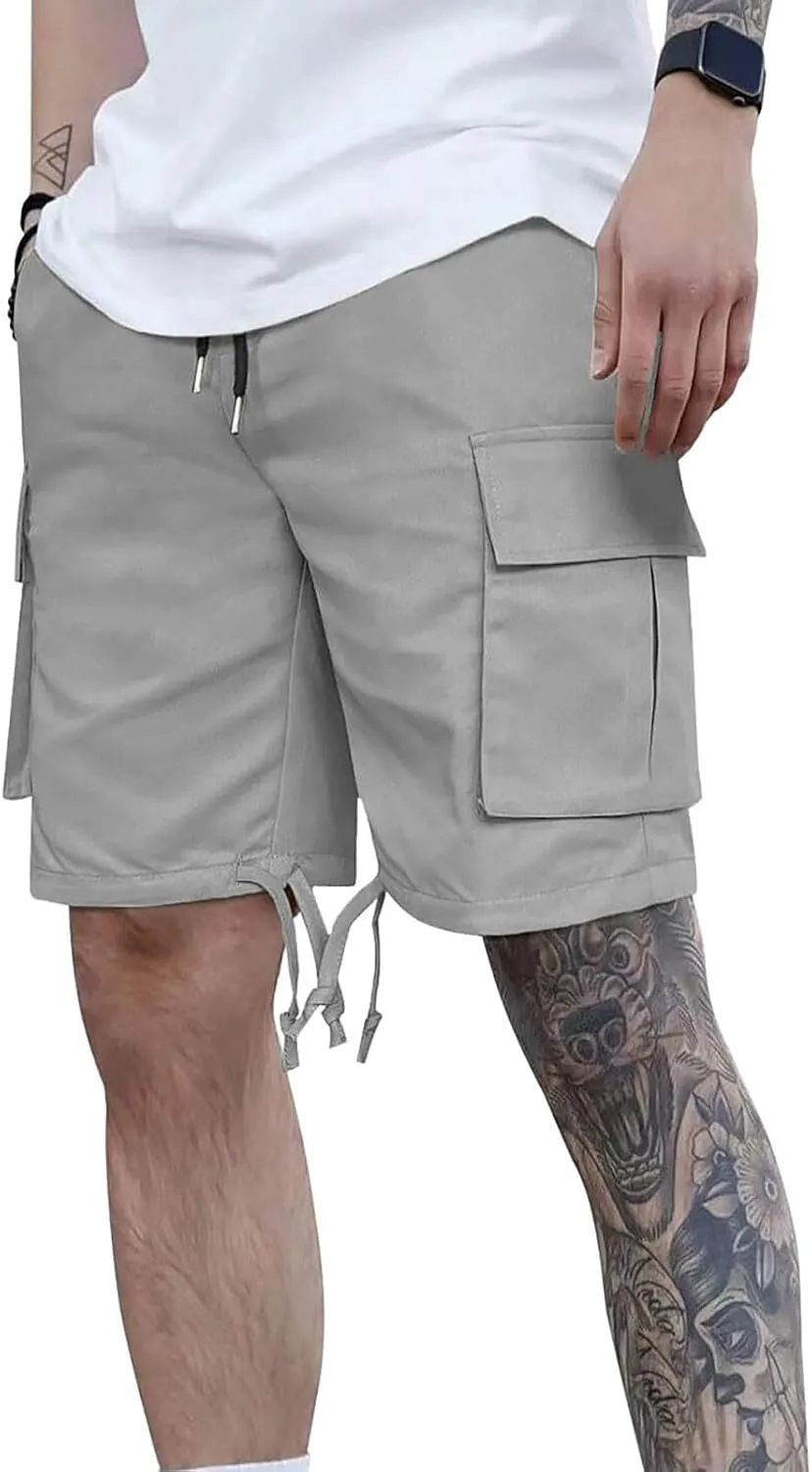 Mens Cargo Shorts 2025 Elastic Drawstring Waist Twill Summer Shorts Classic-fit Hiking Cargo Pants with 4 Pockets