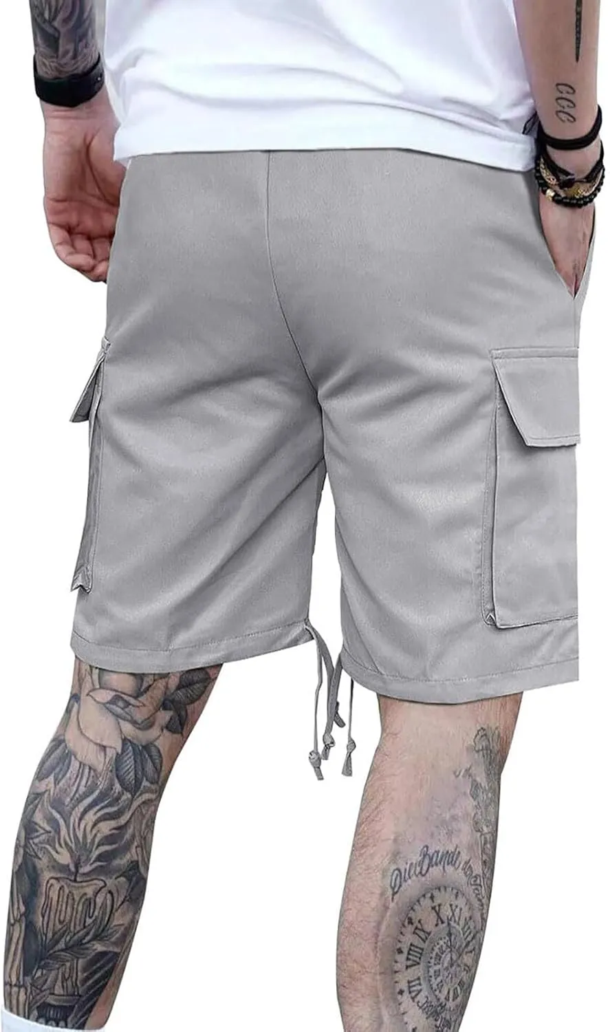 Mens Cargo Shorts 2025 Elastic Drawstring Waist Twill Summer Shorts Classic-fit Hiking Cargo Pants with 4 Pockets
