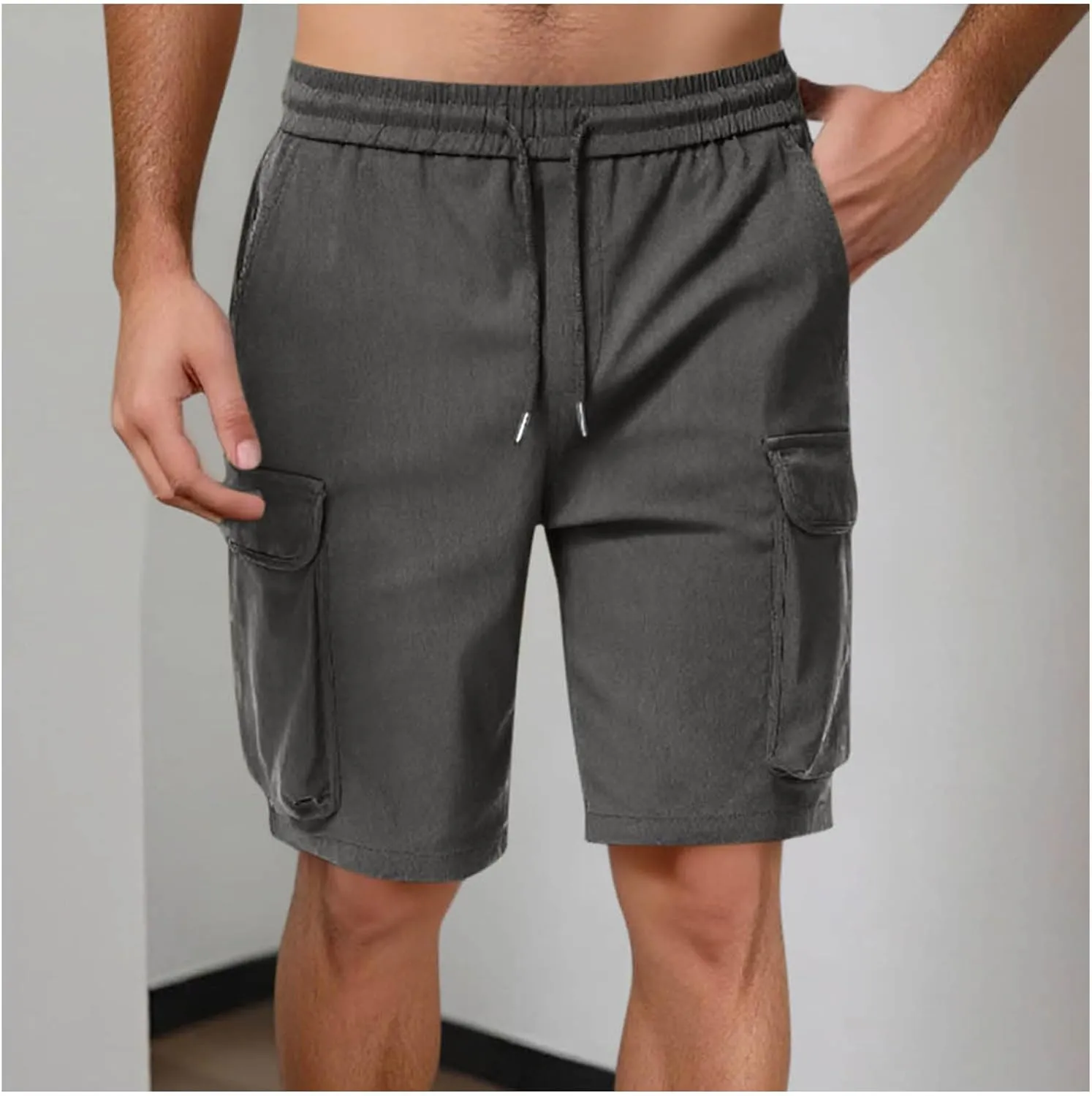 Mens Drawstring Elastic Waist Cargo Shorts 2025 Summer Trendy Stretch Lightweight Comfy Work Short Casual Loose Pants