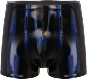 Men's Latex PVC Faux Leather Shiny Metallic Boxer Briefs Short Pants Solid Shorts Hot Pants