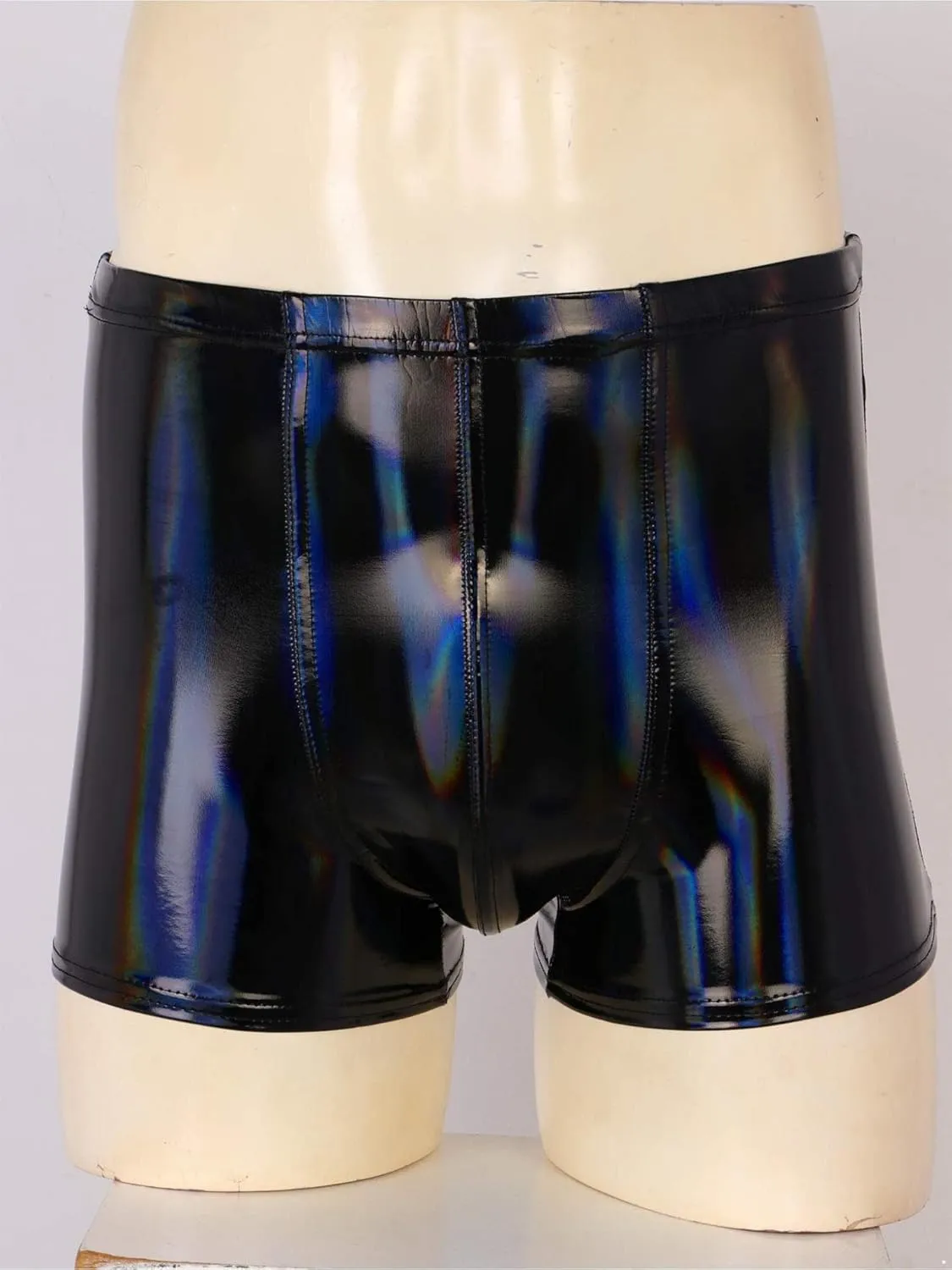 Men's Latex PVC Faux Leather Shiny Metallic Boxer Briefs Short Pants Solid Shorts Hot Pants