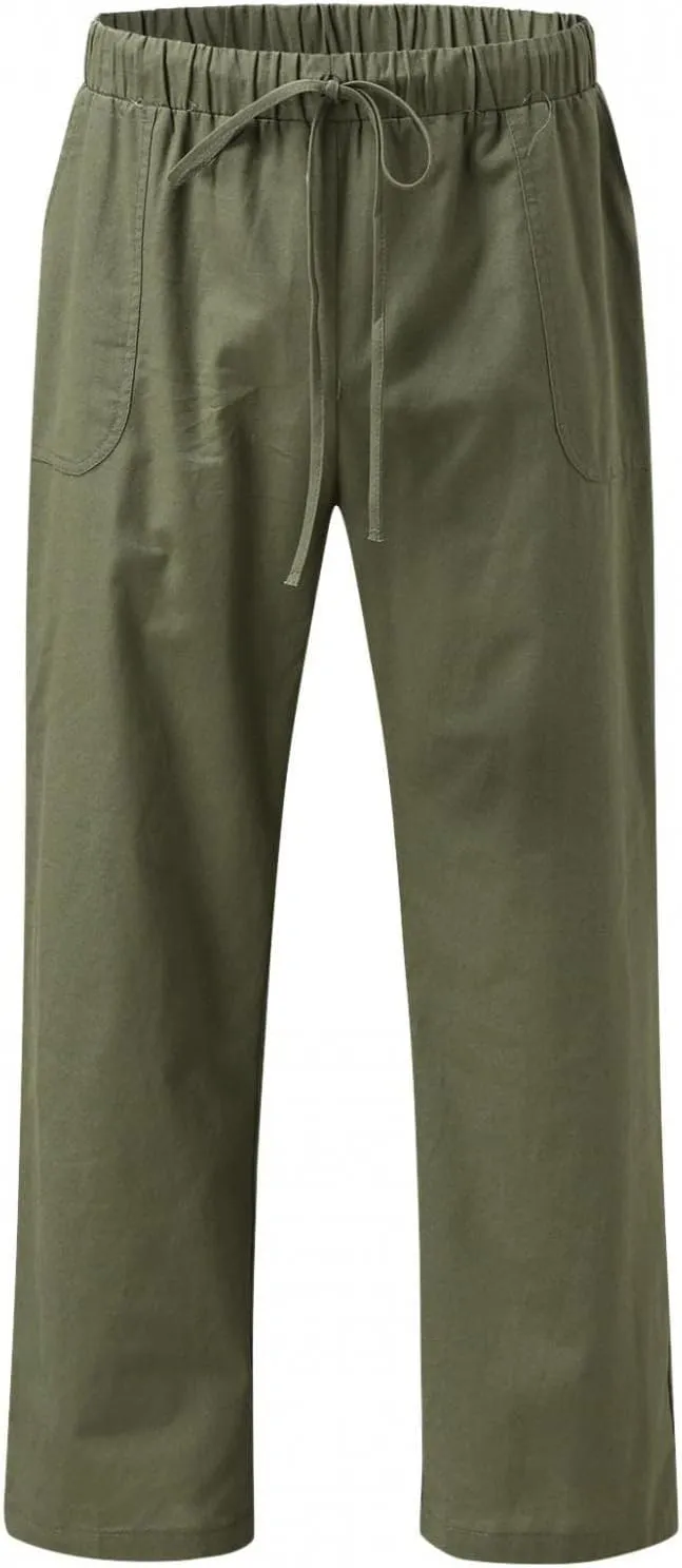 Men's Pants Casual Linen Pants Lightweight Athletic Workout Yoga Beach Pants Elastic Waist Drawstring Baggy Trousers
