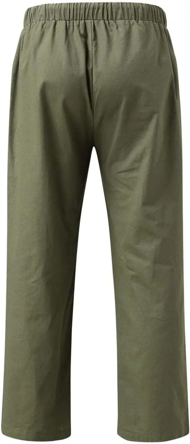 Men's Pants Casual Linen Pants Lightweight Athletic Workout Yoga Beach Pants Elastic Waist Drawstring Baggy Trousers