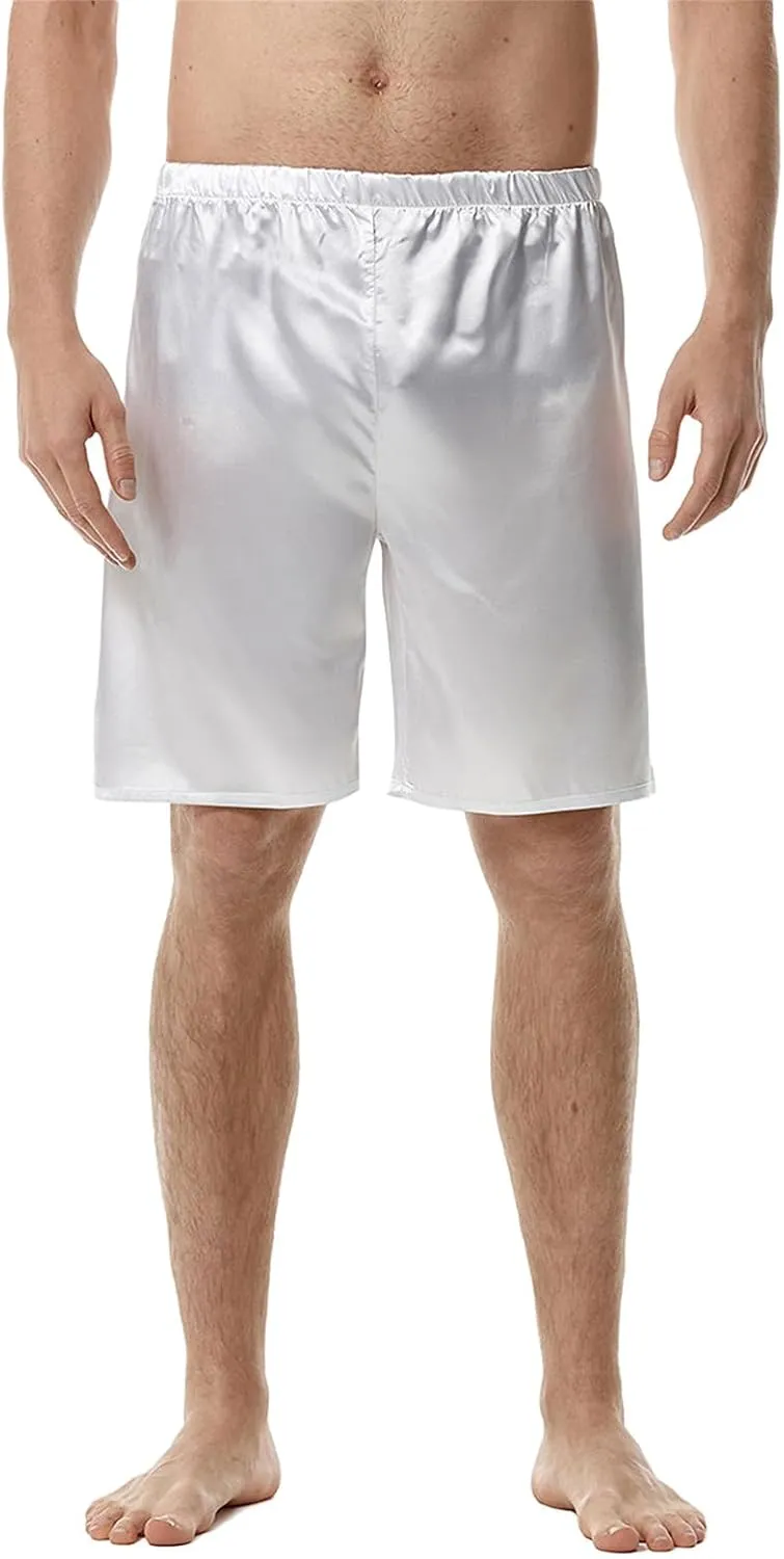 Mens Satin Pajama Boxer Shorts Elastic Waist High Stretch Casual Lightweight Soft Solid Classic Short Pants Loungewear