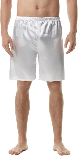 Mens Satin Pajama Boxer Shorts Elastic Waist High Stretch Casual Lightweight Soft Solid Classic Short Pants Loungewear