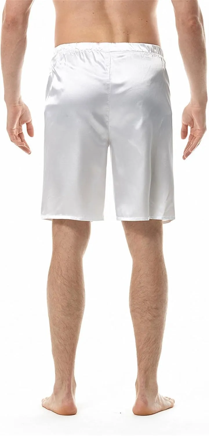Mens Satin Pajama Boxer Shorts Elastic Waist High Stretch Casual Lightweight Soft Solid Classic Short Pants Loungewear