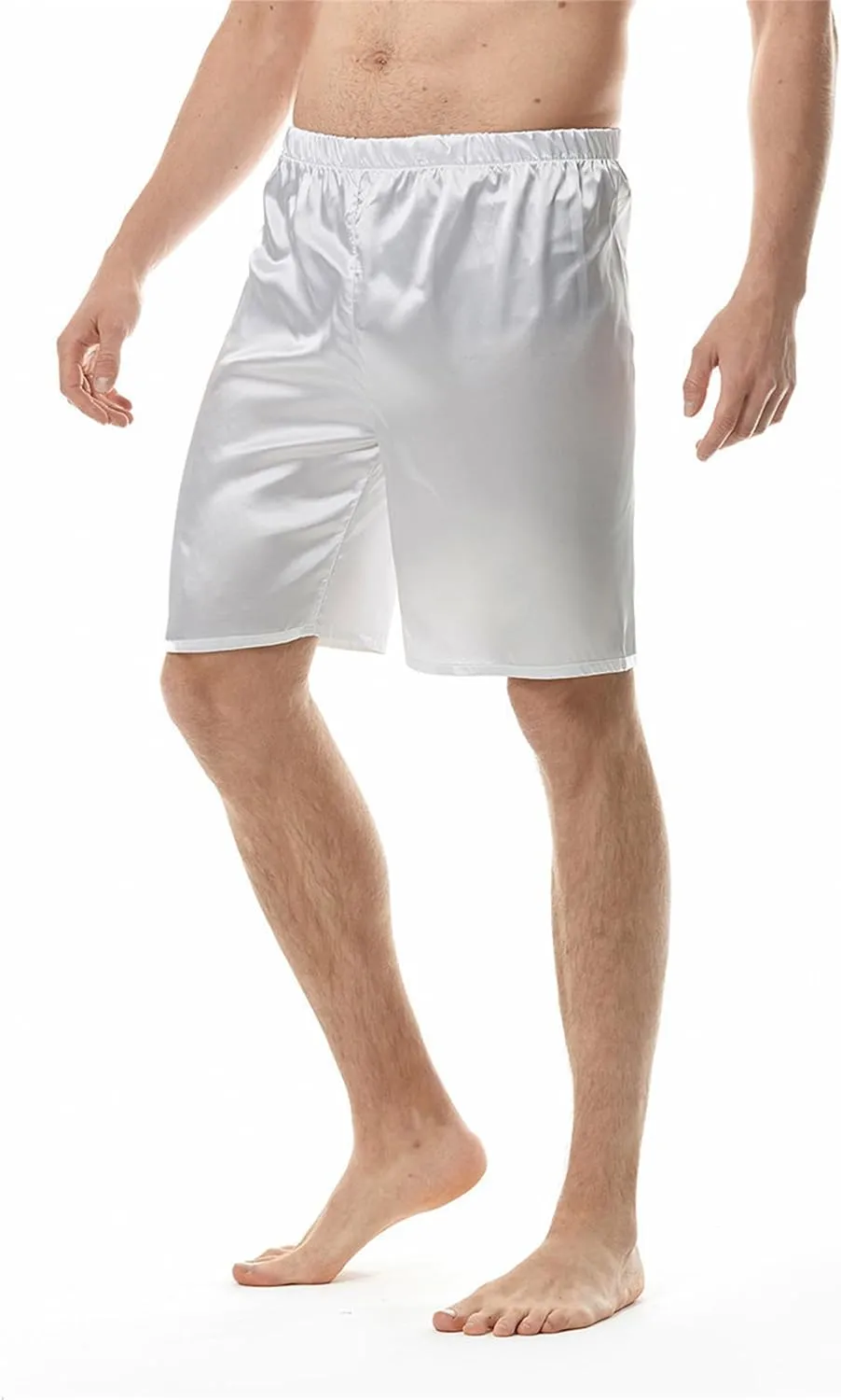 Mens Satin Pajama Boxer Shorts Elastic Waist High Stretch Casual Lightweight Soft Solid Classic Short Pants Loungewear