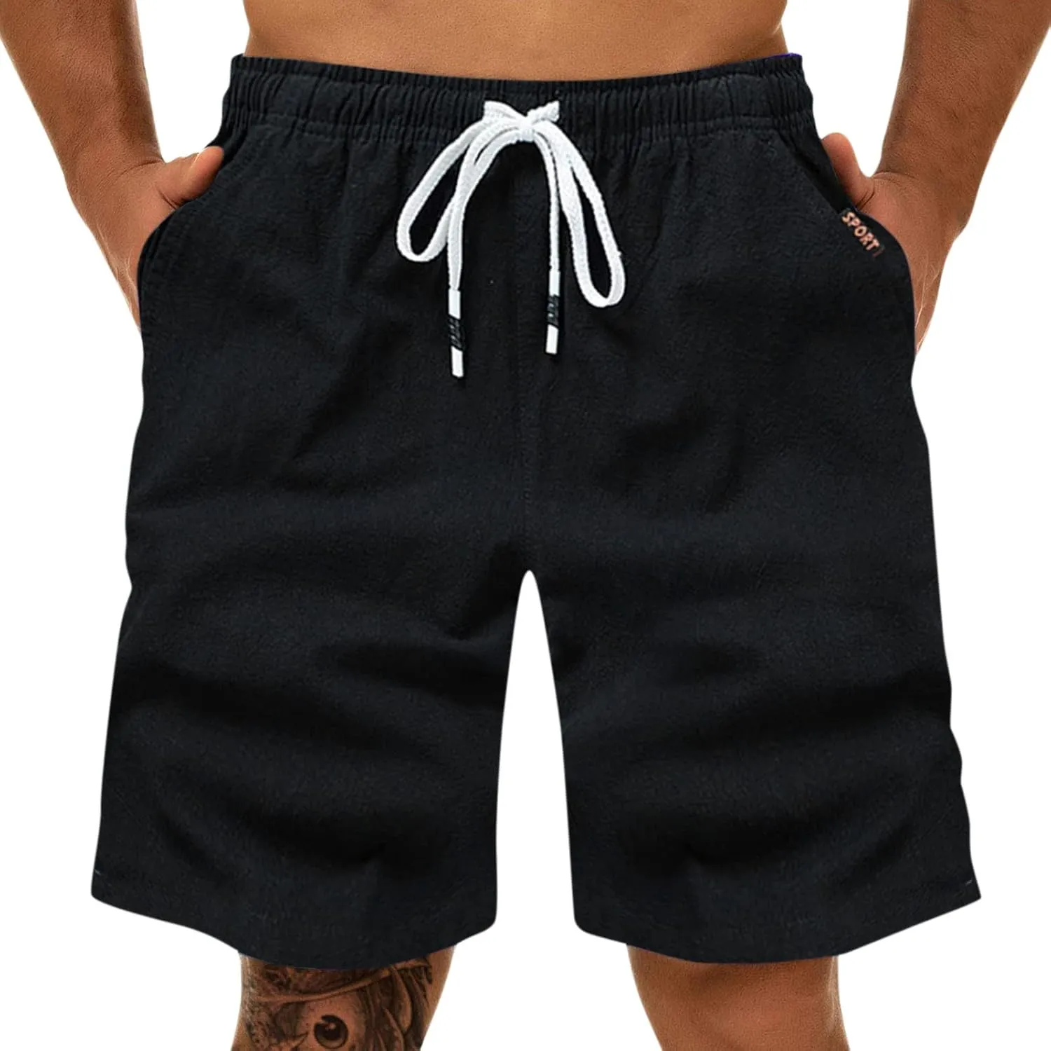 Mens Shorts Cargo SweatShorts Men Jean Graphic Elastic Waist for Dress Casual Oversized Long Linen White Summer