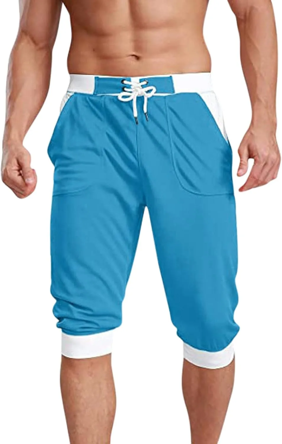 Mens Shorts Casual Men's Patchwork Slim fit 5 Inch Inseam Gym Shorts Running Shorts Basketball Shorts with Drawtring
