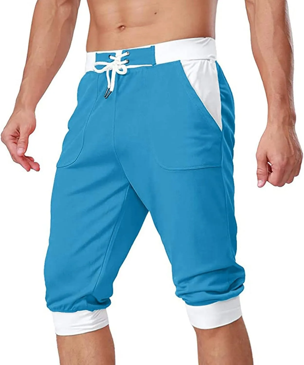 Mens Shorts Casual Men's Patchwork Slim fit 5 Inch Inseam Gym Shorts Running Shorts Basketball Shorts with Drawtring