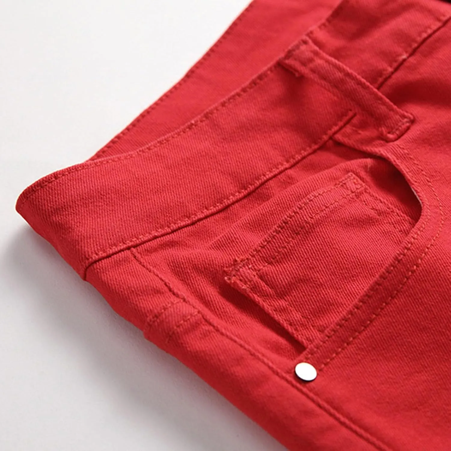 Mens Slim Skinny Casual Denim Pants Straight Leg Stylish Colorful Jeans for Men Stretchy Comfy Denim Jogger Pants with Pocket