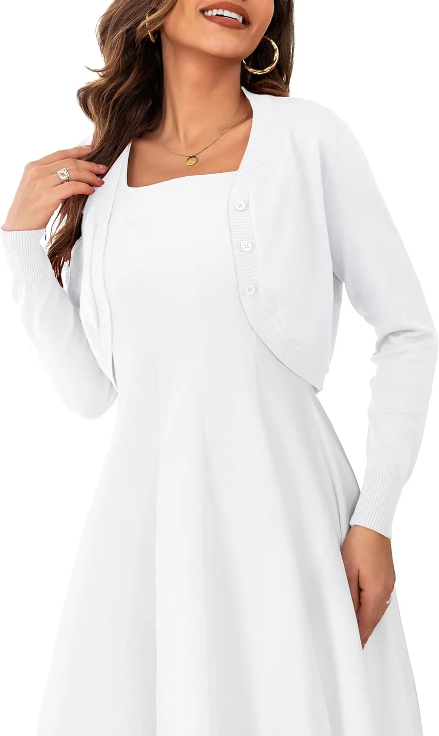OmicGot Women's Long Sleeve Cropped Cardigan Sweaters Open Front Bolero Shrug for Dresses S-XL
