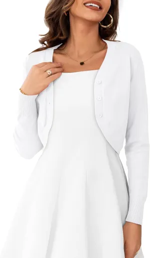 OmicGot Women's Long Sleeve Cropped Cardigan Sweaters Open Front Bolero Shrug for Dresses S-XL