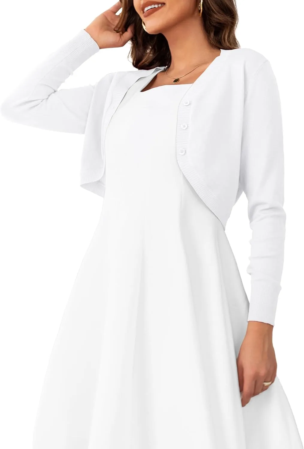 OmicGot Women's Long Sleeve Cropped Cardigan Sweaters Open Front Bolero Shrug for Dresses S-XL