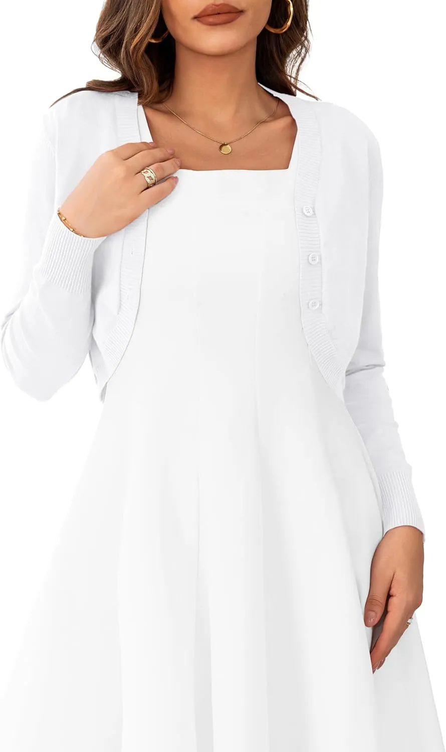 OmicGot Women's Long Sleeve Cropped Cardigan Sweaters Open Front Bolero Shrug for Dresses S-XL