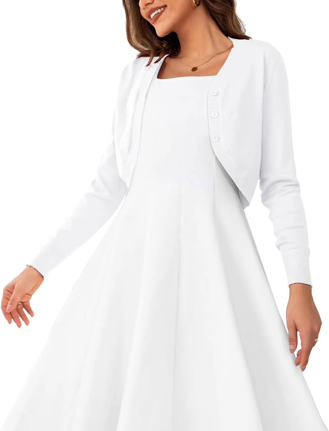 OmicGot Women's Long Sleeve Cropped Cardigan Sweaters Open Front Bolero Shrug for Dresses S-XL
