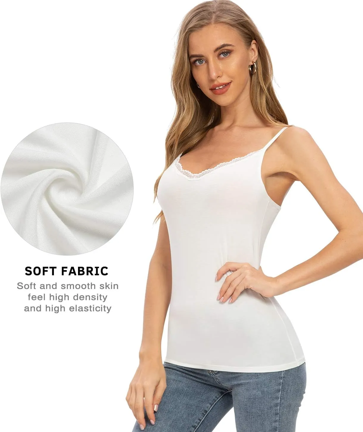 Rosyline V Neck Camisoles for Women Adjustable Lace Cami Undershirt Spaghetti Strap Lace Tank Tops