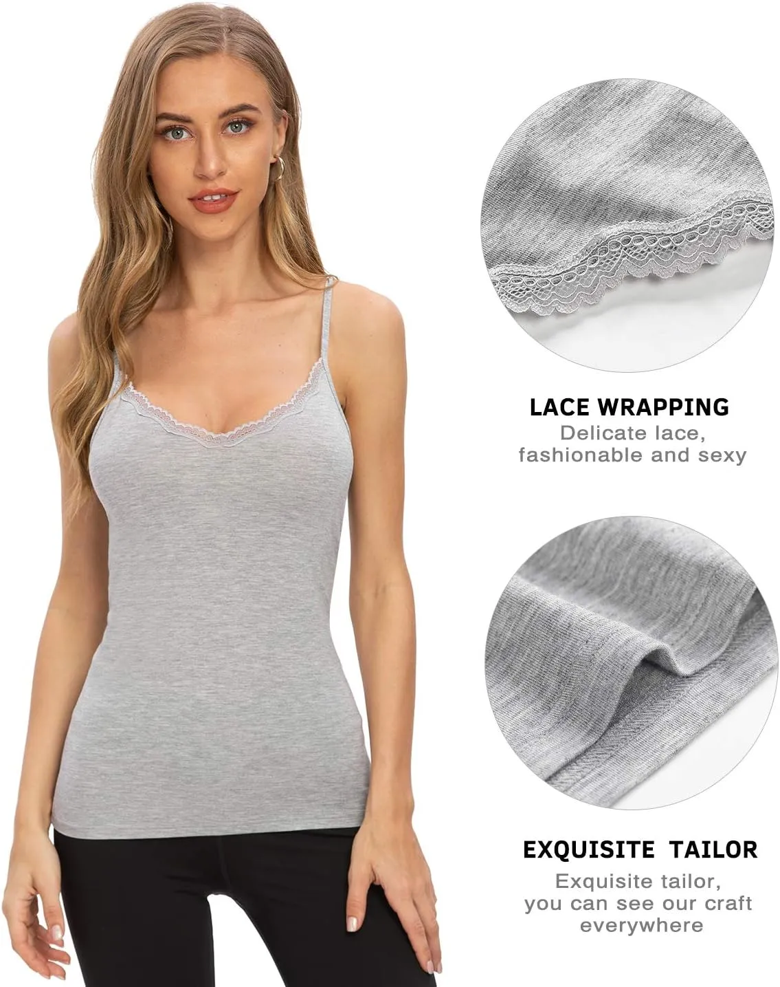 Rosyline V Neck Camisoles for Women Adjustable Lace Cami Undershirt Spaghetti Strap Lace Tank Tops