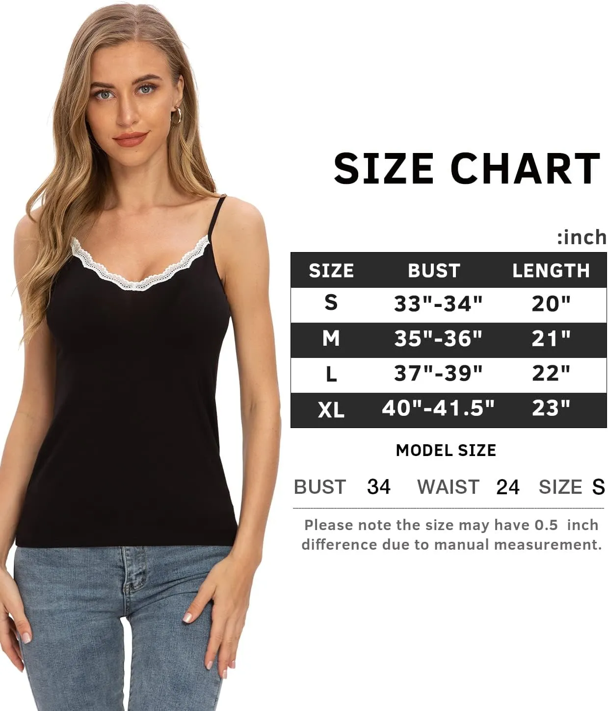 Rosyline V Neck Camisoles for Women Adjustable Lace Cami Undershirt Spaghetti Strap Lace Tank Tops