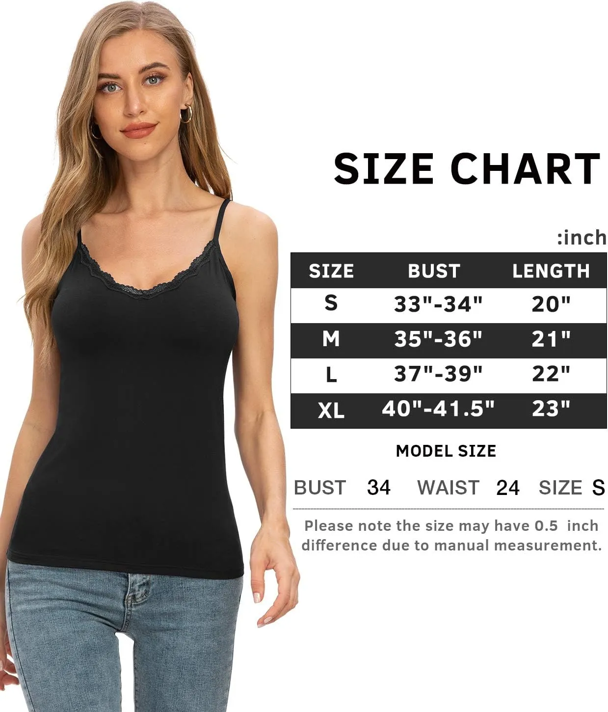 Rosyline V Neck Camisoles for Women Adjustable Lace Cami Undershirt Spaghetti Strap Lace Tank Tops