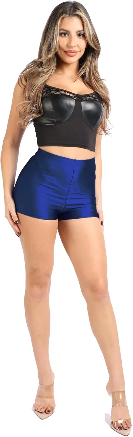 Shiny Shorts High Waist Hotpants Stretch Lightweight Comfy Short Length Neon Dance Shorts Wet Look Disco Party Rave