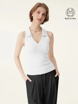 Stretch Cotton V-neck Collared Brami Top