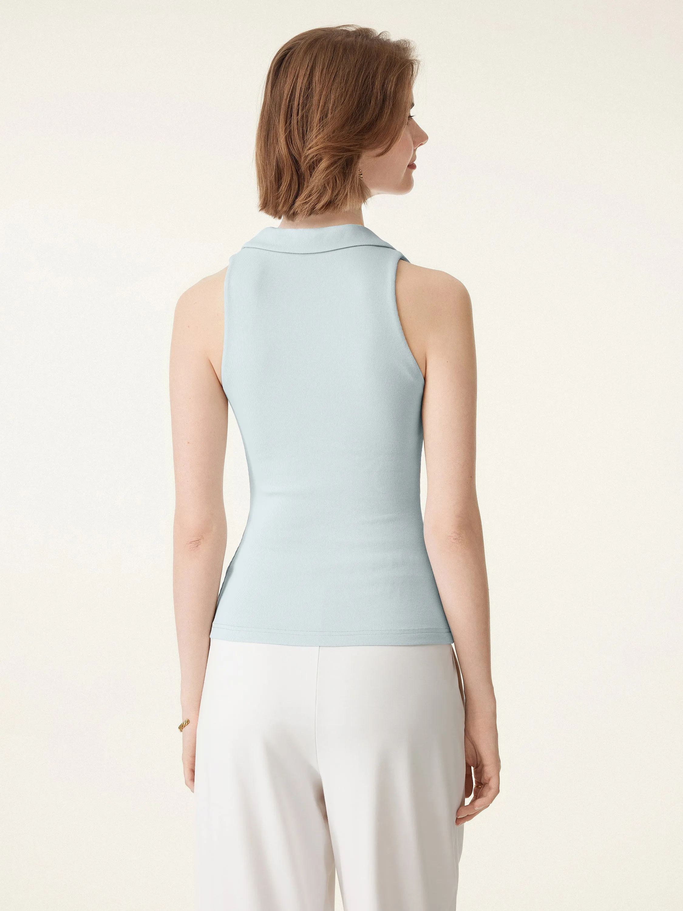 Stretch Cotton V-neck Collared Brami Top