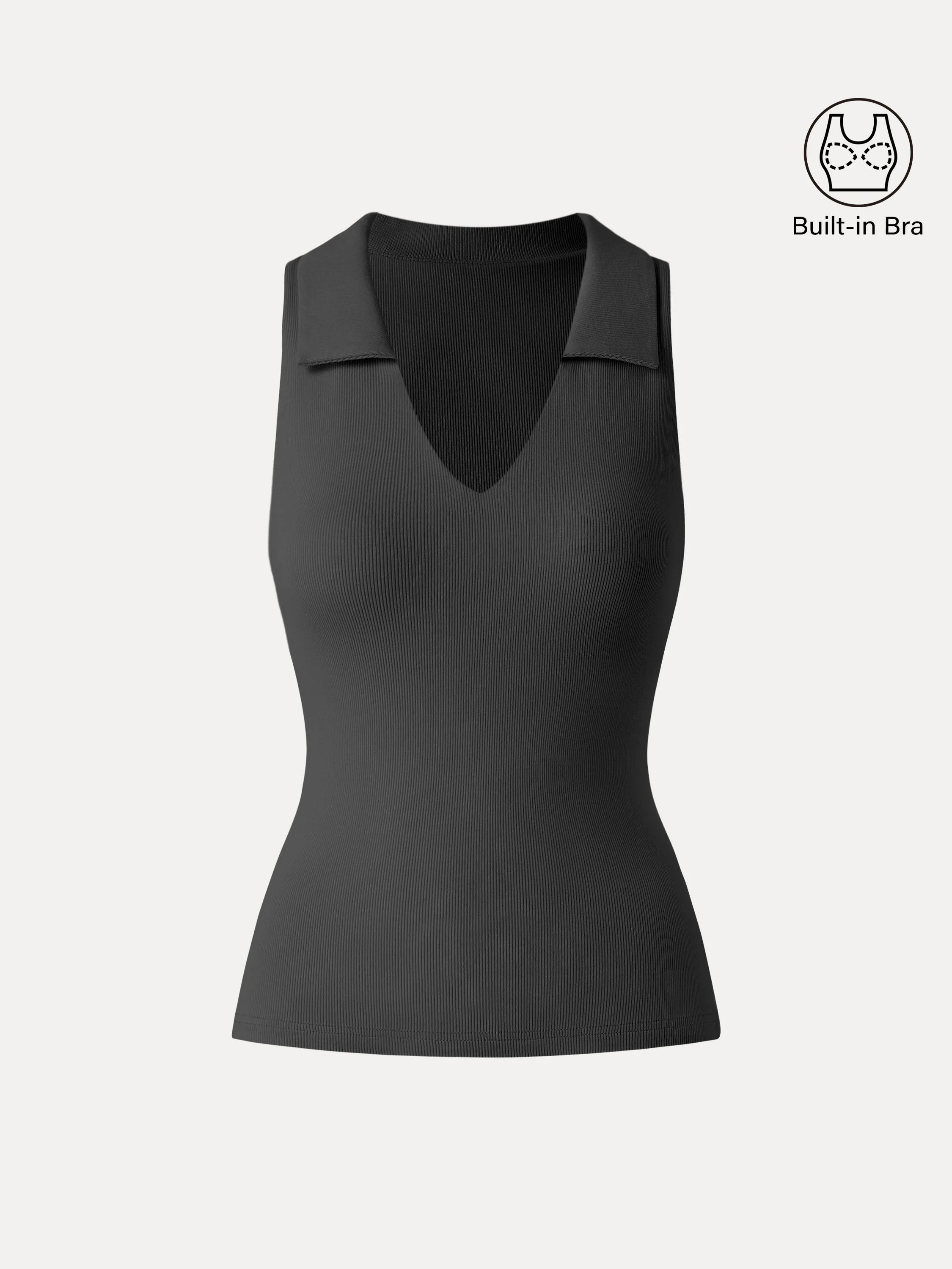 Stretch Cotton V-neck Collared Brami Top