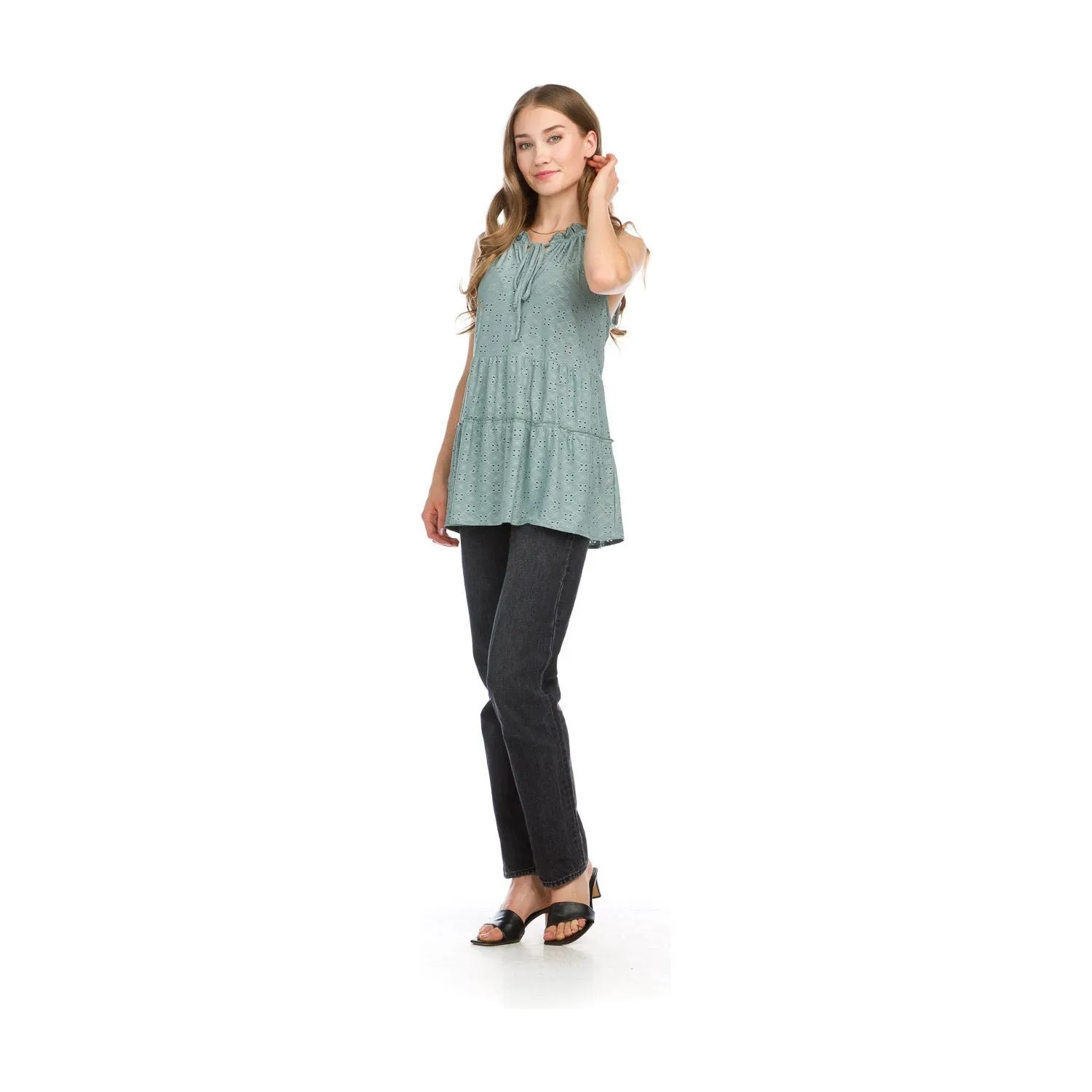 Stretch Tiered Eyelet Sleeveless Top