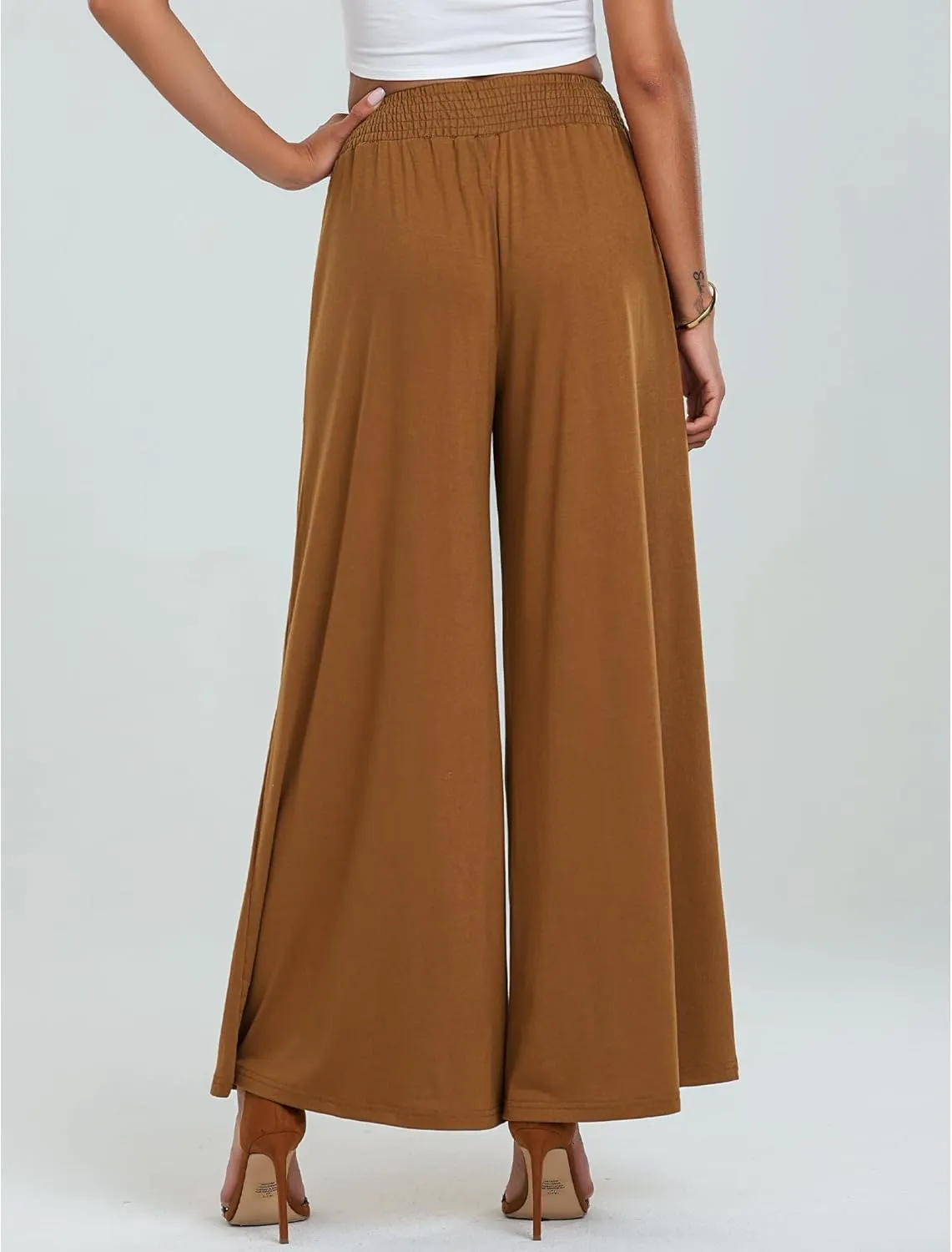 Summer Linen Pants Women Lightweight Comfy Wide Leg Pants Soft Casual Elastic Waisted Palazzo Trousers with Pockets