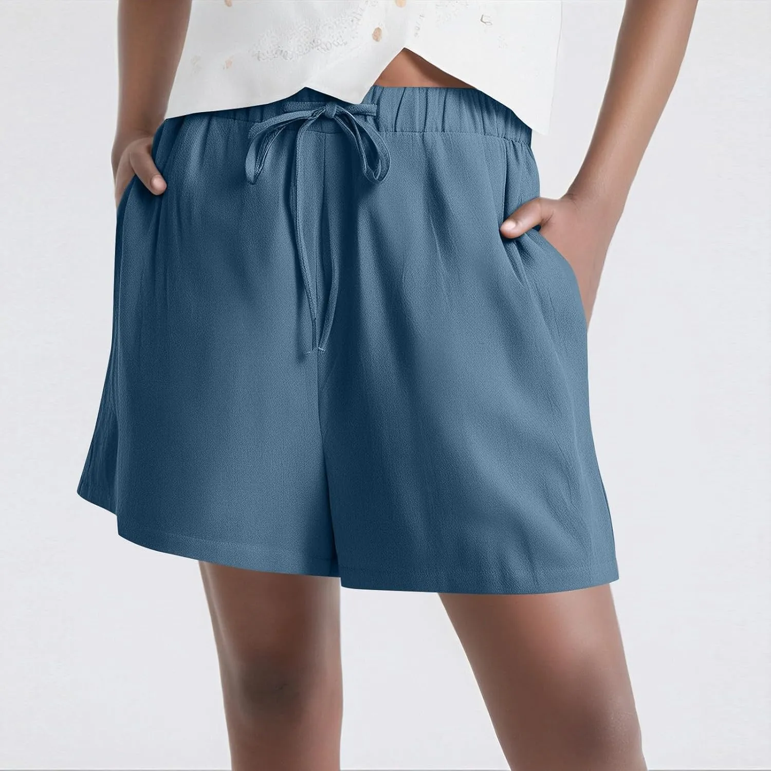Summer Shorts for Women Baggy High Rise Linen Shorts Vacation Straight Elastic with Pocket Solid Loose Fit Pants 2025