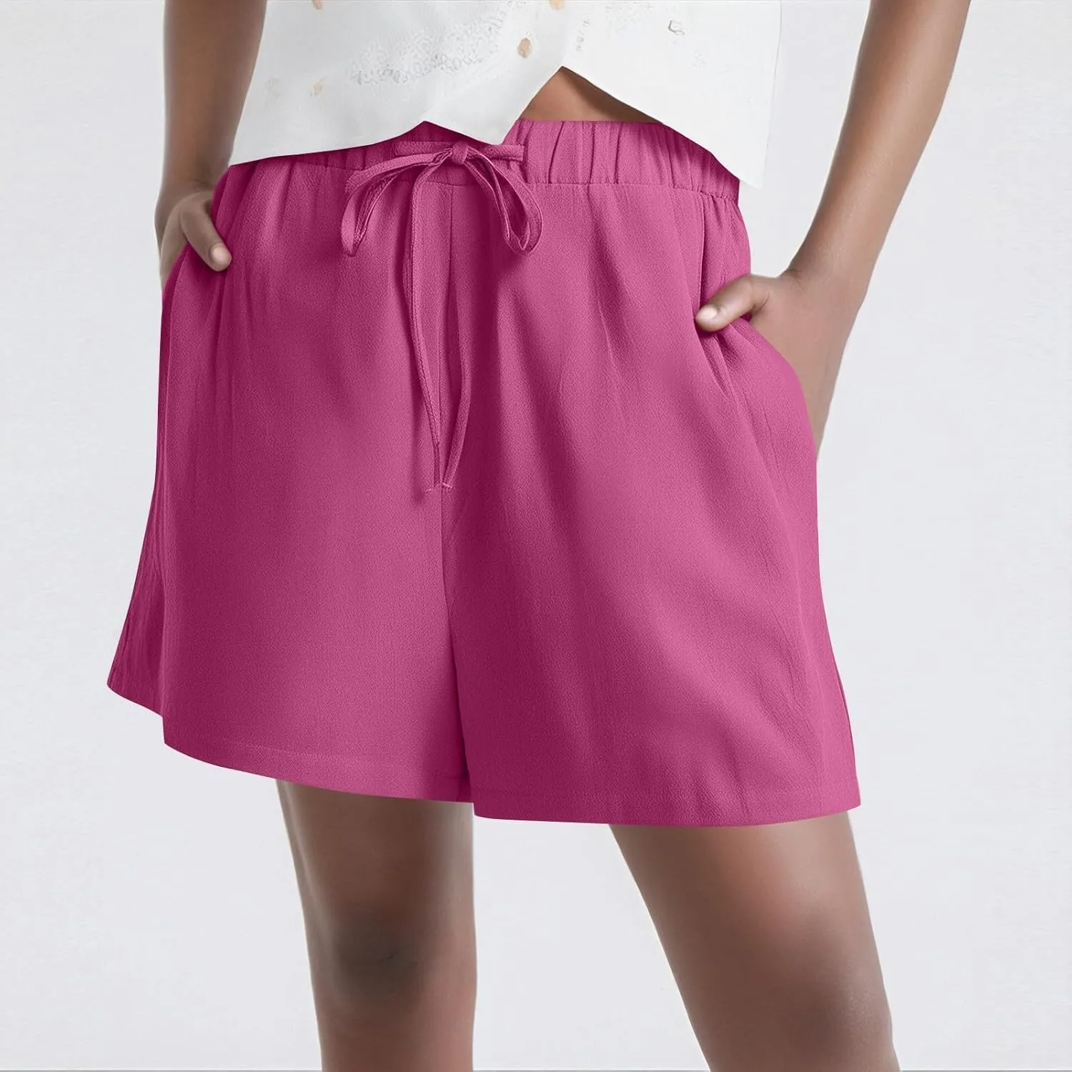 Summer Shorts for Women Baggy High Rise Linen Shorts Vacation Straight Elastic with Pocket Solid Loose Fit Pants 2025