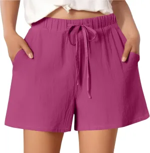 Summer Shorts for Women Baggy High Rise Linen Shorts Vacation Straight Elastic with Pocket Solid Loose Fit Pants 2025