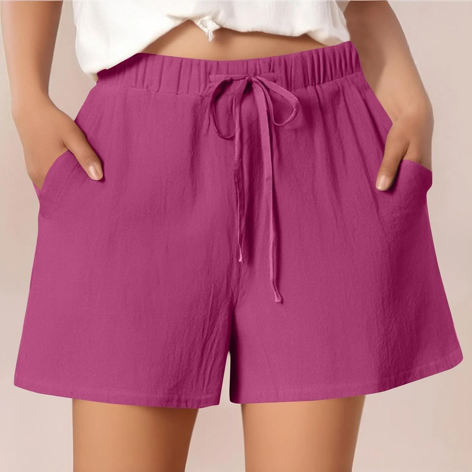 Summer Shorts for Women Baggy High Rise Linen Shorts Vacation Straight Elastic with Pocket Solid Loose Fit Pants 2025