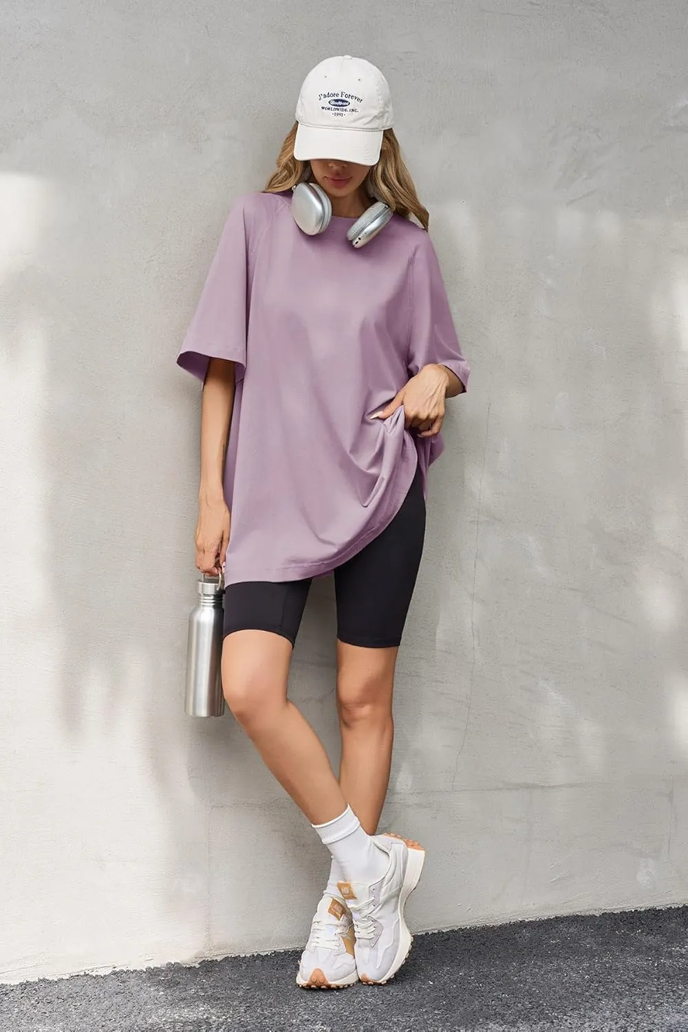 Tankaneo Womens Oversized Tshirts Crew Neck Short Raglan Sleeve Tunic Tops Summer Casual Loose Fit Workout Tee Shirts