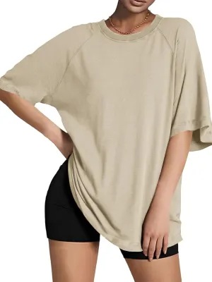 Tankaneo Womens Oversized Tshirts Crew Neck Short Raglan Sleeve Tunic Tops Summer Casual Loose Fit Workout Tee Shirts