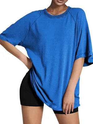 Tankaneo Womens Oversized Tshirts Crew Neck Short Raglan Sleeve Tunic Tops Summer Casual Loose Fit Workout Tee Shirts