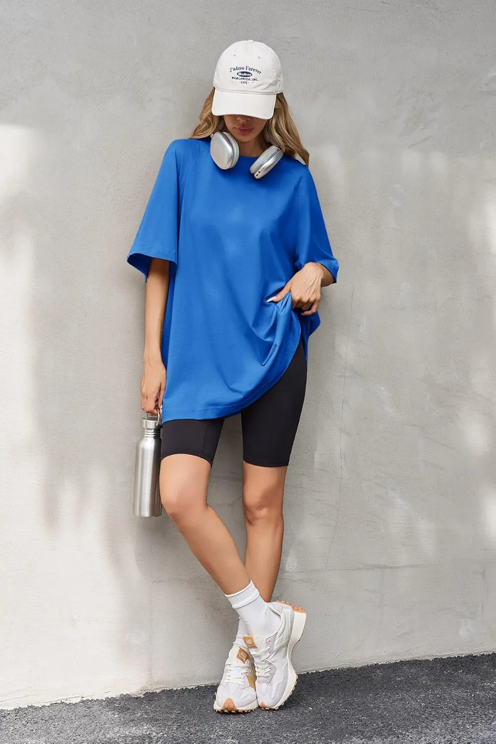 Tankaneo Womens Oversized Tshirts Crew Neck Short Raglan Sleeve Tunic Tops Summer Casual Loose Fit Workout Tee Shirts
