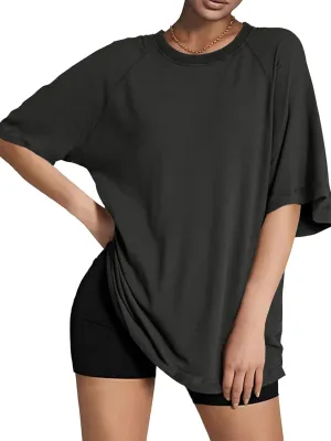 Tankaneo Womens Oversized Tshirts Crew Neck Short Raglan Sleeve Tunic Tops Summer Casual Loose Fit Workout Tee Shirts