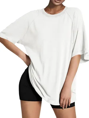 Tankaneo Womens Oversized Tshirts Crew Neck Short Raglan Sleeve Tunic Tops Summer Casual Loose Fit Workout Tee Shirts