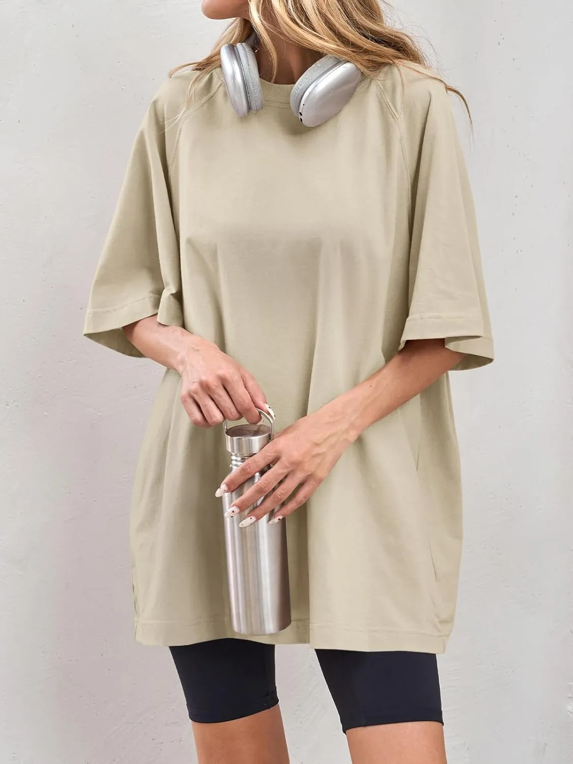 Tankaneo Womens Oversized Tshirts Crew Neck Short Raglan Sleeve Tunic Tops Summer Casual Loose Fit Workout Tee Shirts