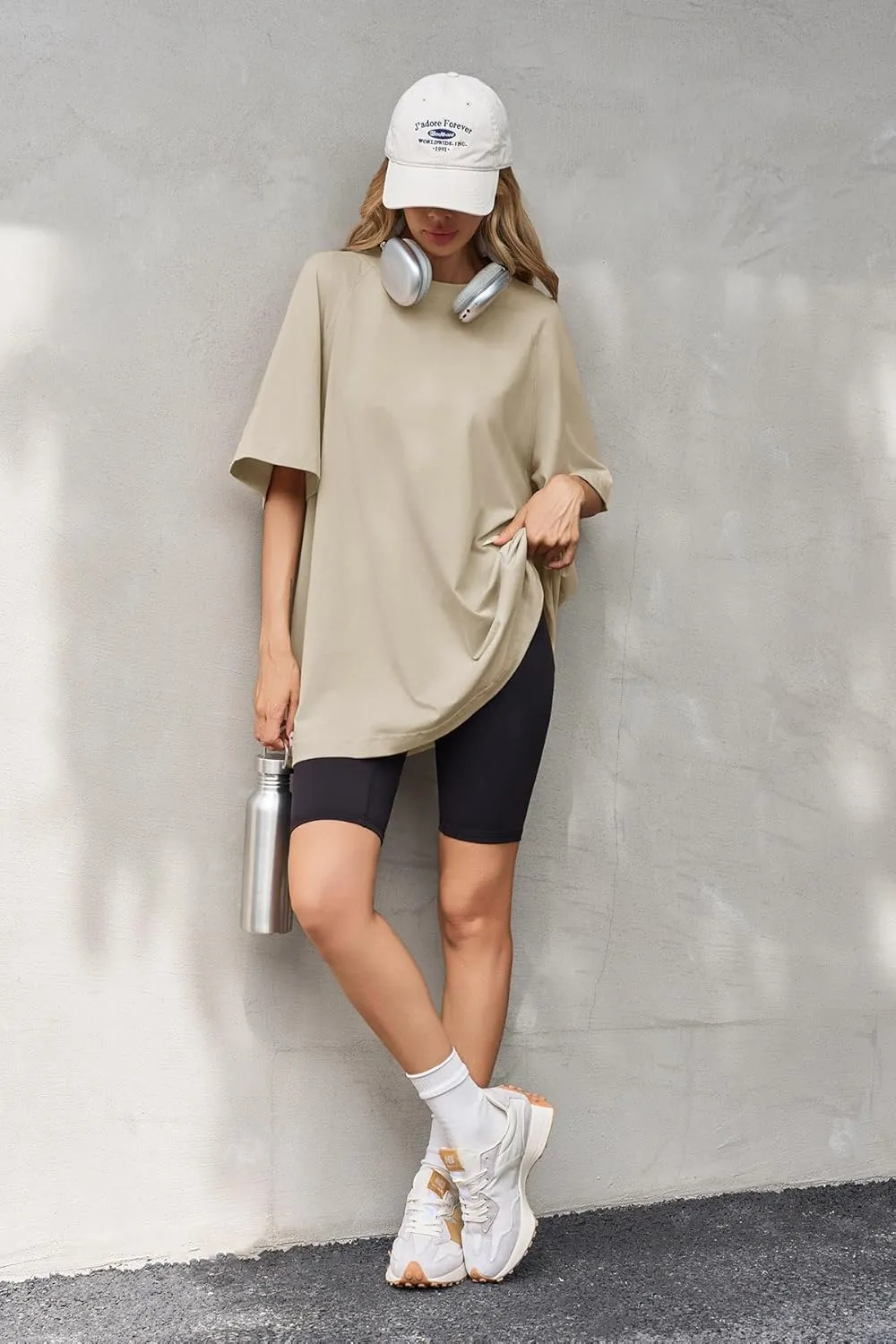 Tankaneo Womens Oversized Tshirts Crew Neck Short Raglan Sleeve Tunic Tops Summer Casual Loose Fit Workout Tee Shirts